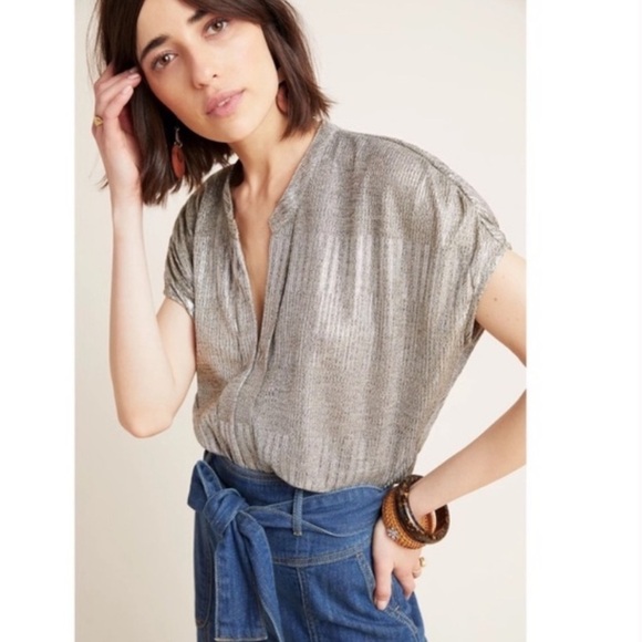 NWT Bishop + Young Blake Metallic Blouse From Anthropologie Size Medium - Picture 1 of 14